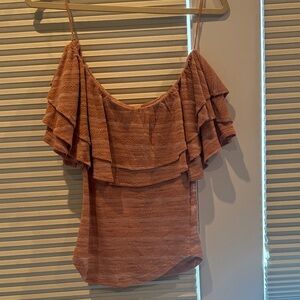 Free People Layered Ruffle Blouse - Tan/Pink